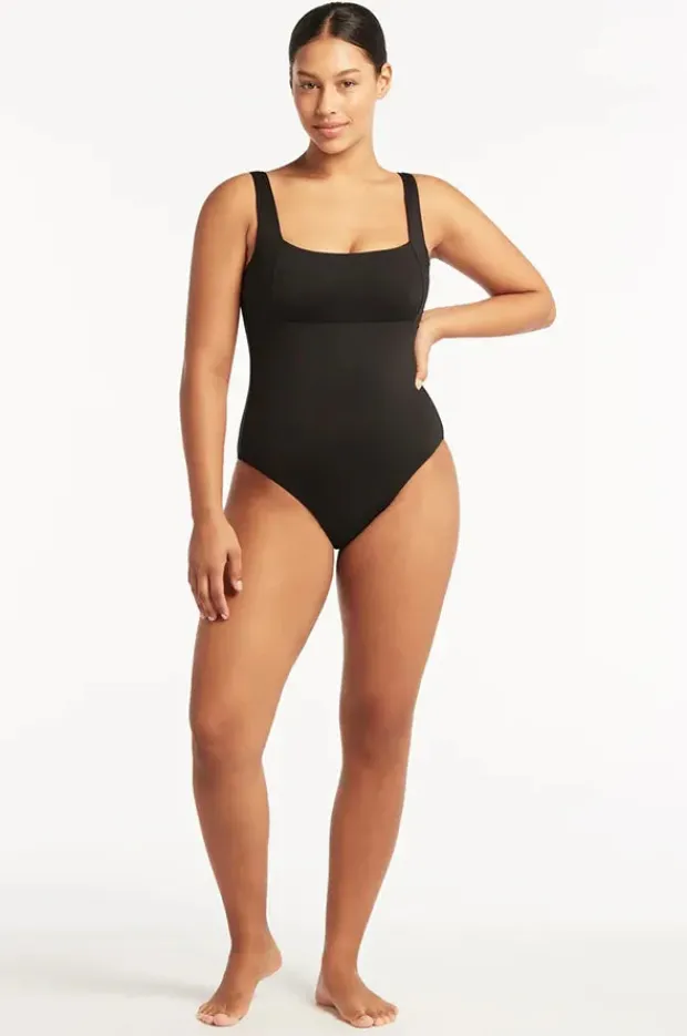 One Pieces|Sea Level Eco Essentials Square Neck One Piece Black