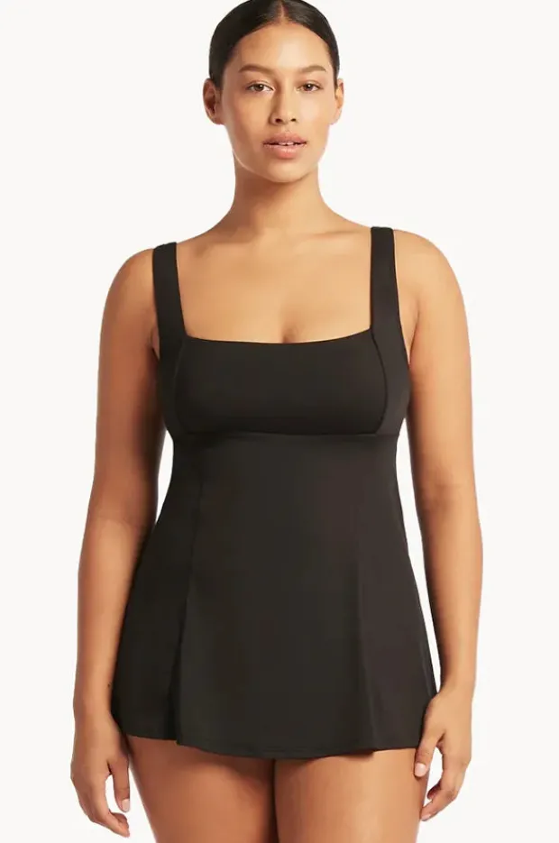 One Pieces|Sea Level Eco Essentials Square Neck Swim Dress Black