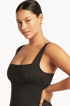 One Pieces|Sea Level Eco Essentials Square Neck Swim Dress Black