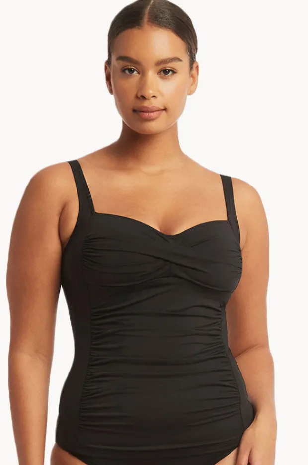 Tankini Tops|Sea Level Eco Essentials Twist Front Tankini Separate Black