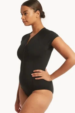 Rashies & Sunsuits|Sea Level Eco Essentials Zip Front Short Sleeve Sunsuit Black