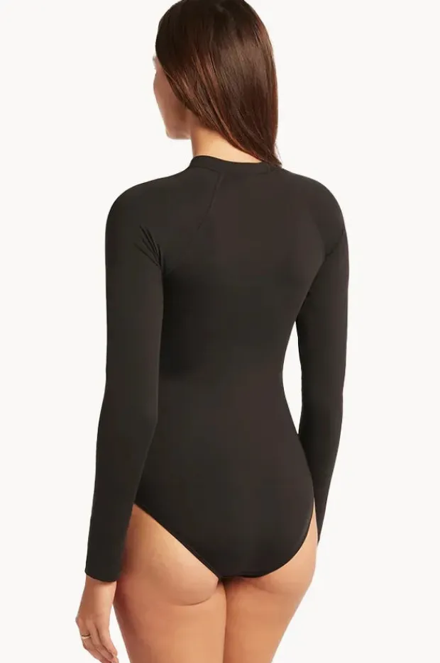 Rashies & Sunsuits|Sea Level Eco Essentials Zip Front Long Sleeve Sunsuit Black