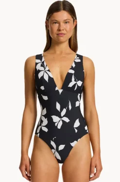 One Pieces|Jets Elora Bloom Plunge One Piece Black