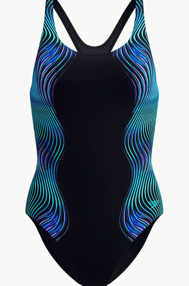 One Pieces|Speedo Engineered Print Butterfly Back One Piece Black/Cobalt