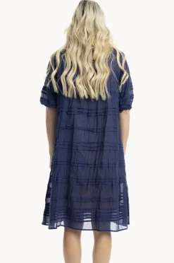 Dresses|Orientique Essentials Cotton Gauze Pleated Dress Navy
