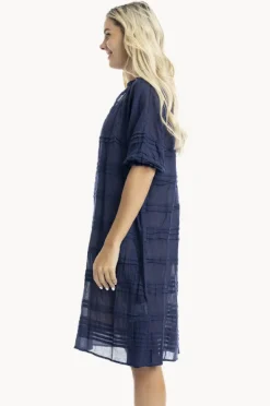 Dresses|Orientique Essentials Cotton Gauze Pleated Dress Navy