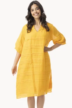 Dresses|Orientique Essentials Cotton Gauze Pleated Dress Saffron