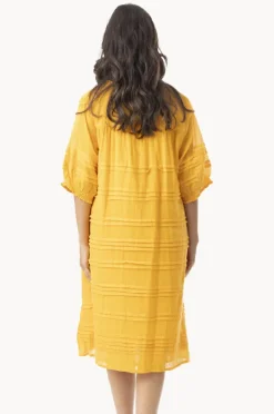 Dresses|Orientique Essentials Cotton Gauze Pleated Dress Saffron