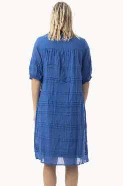 Dresses|Orientique Essentials Cotton Gauze Pleated Dress Blue