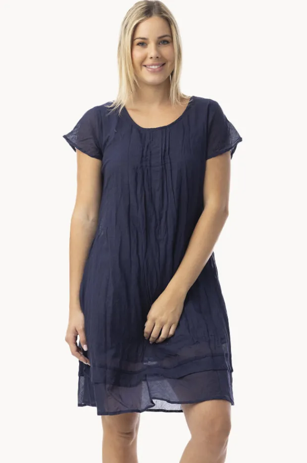 Dresses|Orientique Essentials Gauze Frill Hem Dress Navy