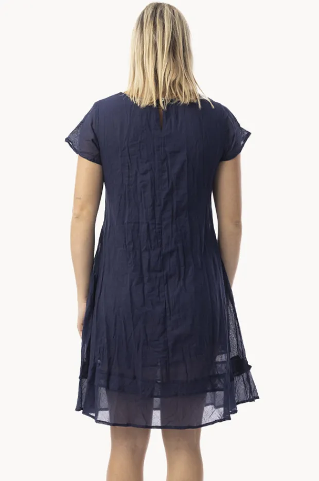 Dresses|Orientique Essentials Gauze Frill Hem Dress Navy