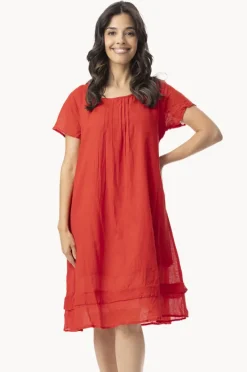 Dresses|Orientique Essentials Gauze Frill Hem Dress Red