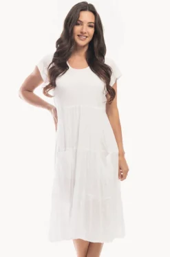 Dresses|Orientique Essentials Short Sleeve Pocket Dress White