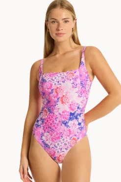 One Pieces|Sea Level Fiesta Square Neck Bralette One Piece Pink