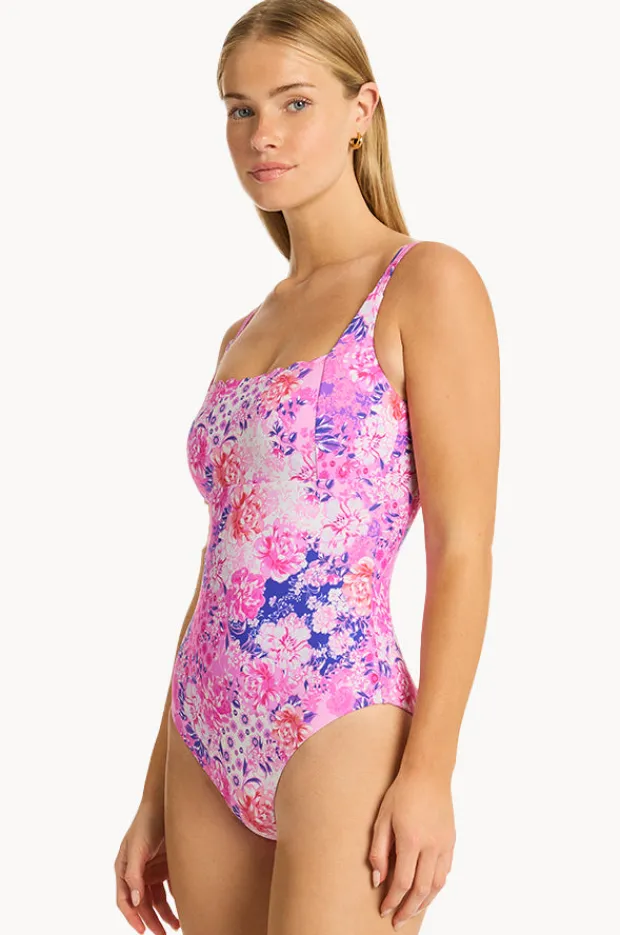 One Pieces|Sea Level Fiesta Square Neck Bralette One Piece Pink
