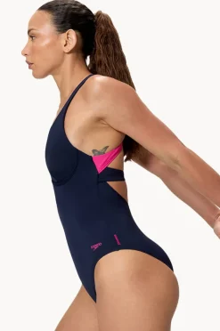 One Pieces|Speedo Flex Band One Piece Navy/Pink