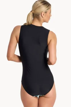 One Pieces|Jantzen Floral Active Zip One Piece Black
