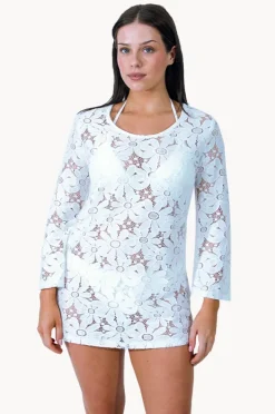 Overswim|J.valdi Floral Crochet Bell Sleeve Tunic WHITE
