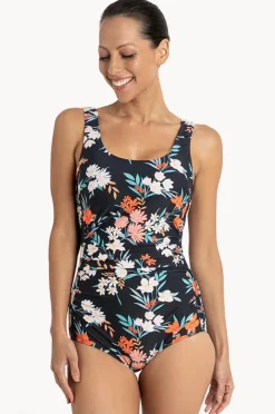 One Pieces|Jantzen Floral Pintuck One Piece Navy