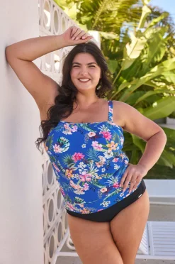 Tankini Tops|Capriosca Florida Flounce Tankini Separate Blue/multi