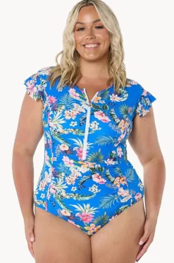 Rashies & Sunsuits|Capriosca Florida Frill Sleeve Sunsuit Blue/multi