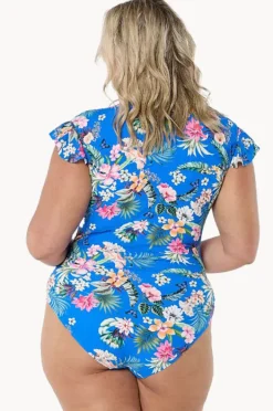 Rashies & Sunsuits|Capriosca Florida Frill Sleeve Sunsuit Blue/multi