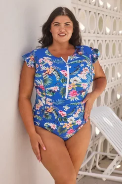 Rashies & Sunsuits|Capriosca Florida Frill Sleeve Sunsuit Blue/multi