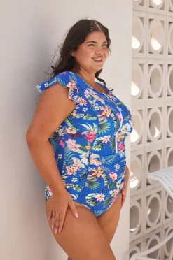 Rashies & Sunsuits|Capriosca Florida Frill Sleeve Sunsuit Blue/multi