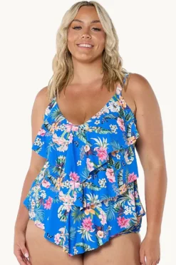 Tankini Tops|Capriosca Florida Tiered Frill Tankini Separate Blue/multi