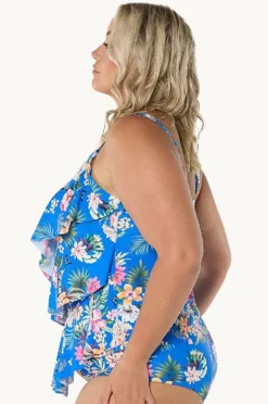 Tankini Tops|Capriosca Florida Tiered Frill Tankini Separate Blue/multi
