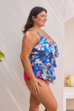 Tankini Tops|Capriosca Florida Tiered Frill Tankini Separate Blue/multi