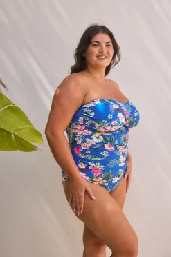 One Pieces|Capriosca Florida Twist Bandeau One Piece Blue/multi
