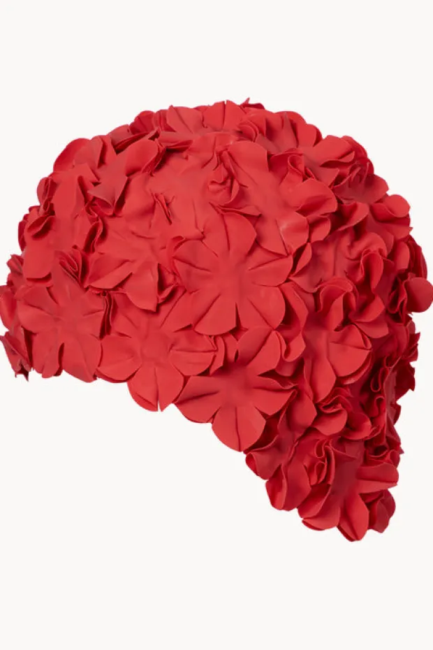Swim Caps|3p Flower Rubber Swim Cap Red