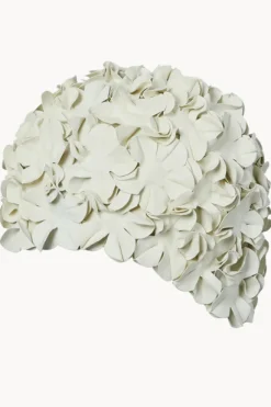 Swim Caps|3p Flower Rubber Swim Cap White