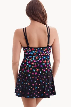 One Pieces|Longitude Flower Trail Empire Swim Dress Black/multi