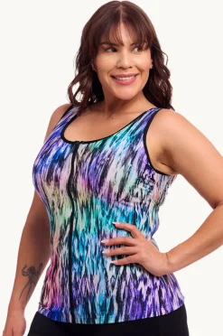Tankini Tops|Funkita Fly Dye DD/E Cup Zip Tankini Separate Black/multi