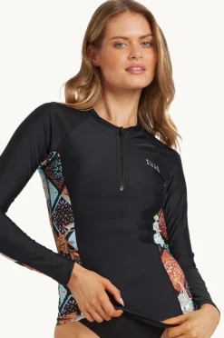 Rashies & Sunsuits|Billabong Forever Folk Reef Break Long Sleeve Suntop BLACK