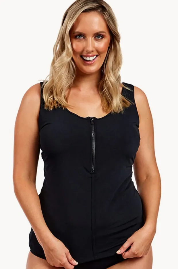 Tankini Tops|Funkita Form Still DD/E Zip Front Tankini Separate BLACK