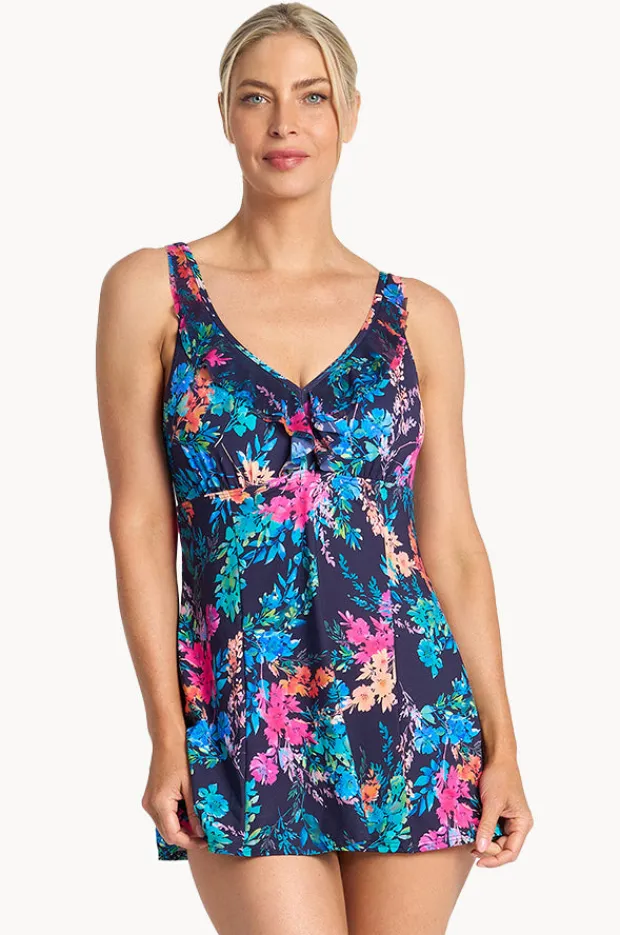 One Pieces|Jantzen Fresia Mesh Ruffle Swim Dress Navy
