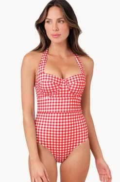 One Pieces|Une Piece Gingham Bustier Balconette One Piece Red