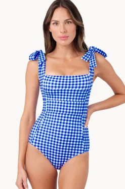 One Pieces|Une Piece Gingham Classic Square Neck One Piece Cobalt
