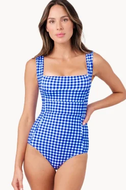 One Pieces|Une Piece Gingham Classic Square Neck One Piece Cobalt