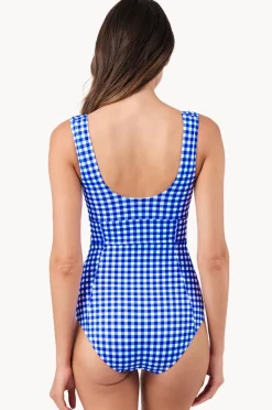One Pieces|Une Piece Gingham Classic Square Neck One Piece Cobalt