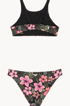 Bikini Sets|Roxy Girls Active Floral Crop Set Black/Pink