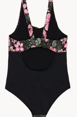 One Pieces|Roxy Girls Active Floral One Piece Black/Pink