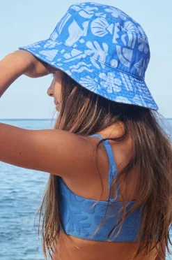 Hats|Roxy Girls Beach Check Tiny Honey Bucket Hat Cobalt