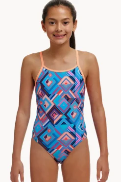 One Pieces|Funkita Girls Boxed Up Diamond Back One Piece Blue/coral