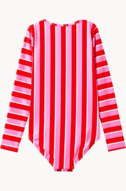 Rashies & Sunsuits|Milky Girls Candy Stripe Sunsuit Red/pink