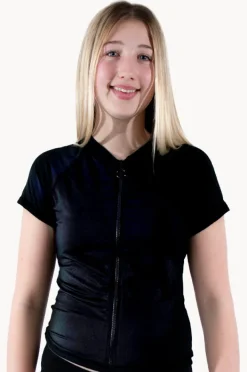 Rashies & Sunsuits|Base Swim Girls Cap Sleeve Rashie Black