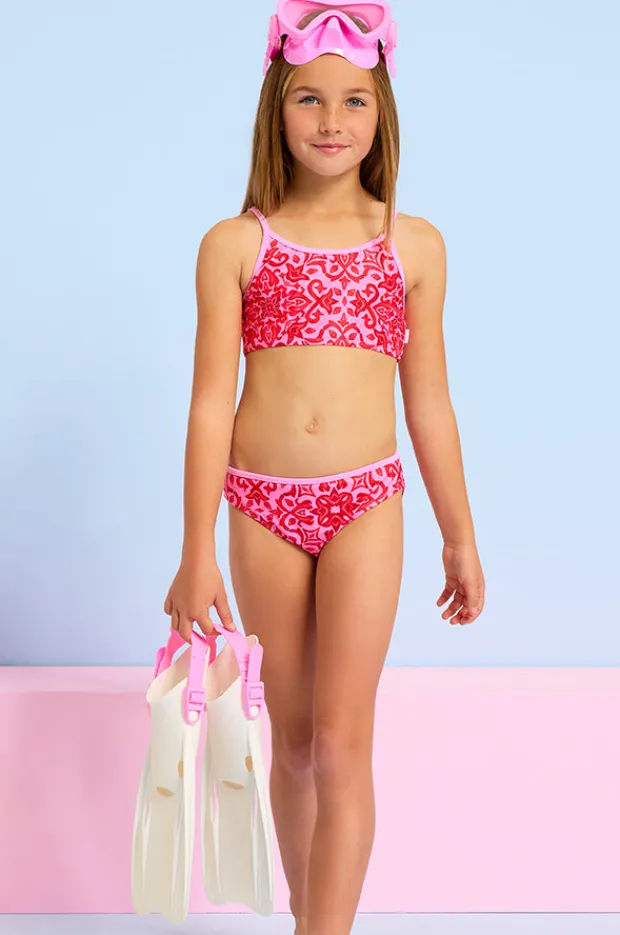 Bikini Sets|Seafolly Girls Girls Capri Tile Crop Set Red/Pink